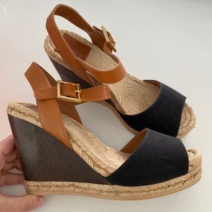 TORY BURCH Wood Wedge Espadrille Sz 8 w/box